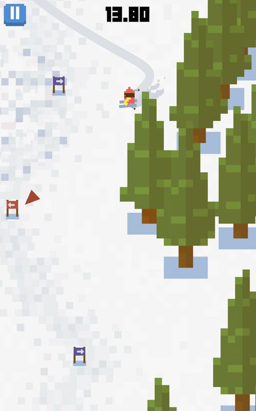 Skiing: Yeti Mountain (Android) screenshot: Do not hit the trees.