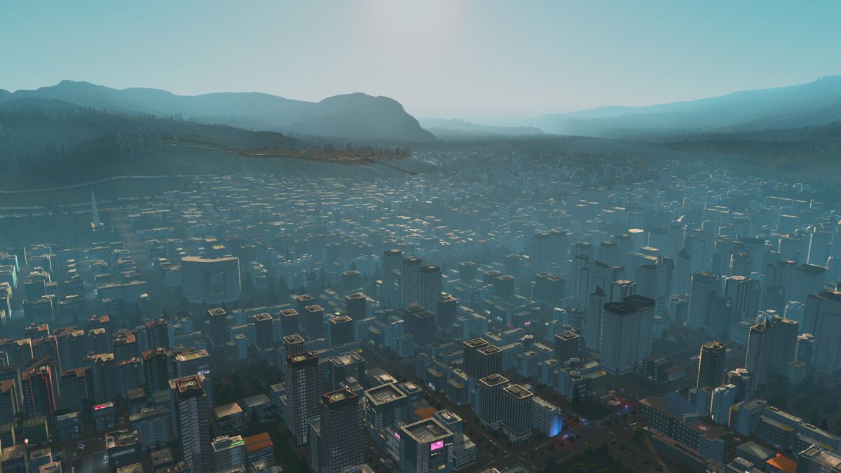 Cities: Skylines (Windows) screenshot: A sprawling metropolis wakes up.