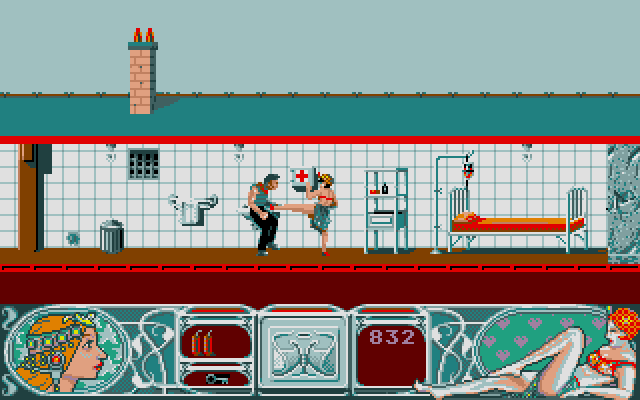 Mata Hari (Atari ST) screenshot: You are fighting with the Guard using Martial Arts...