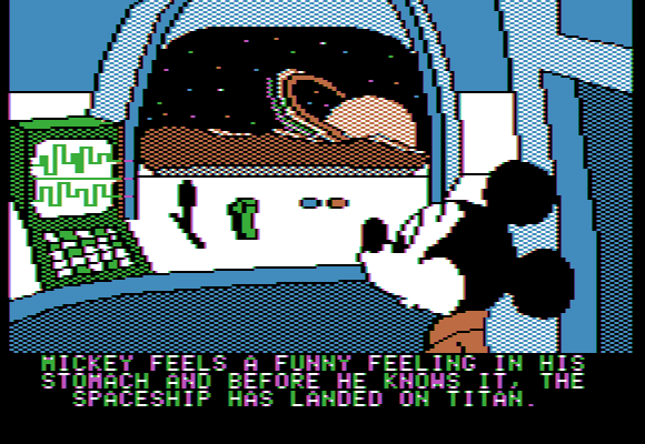 Mickey's Space Adventure (Apple II) screenshot: Travel the galaxy!