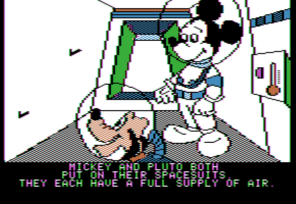 Mickey's Space Adventure (Apple II) screenshot: Ready for a Spacewalk?
