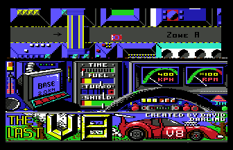 The Last V8 (Commodore 64) screenshot: Entering zone A