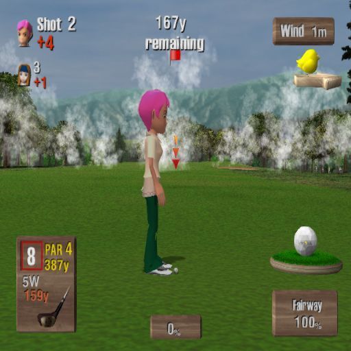 Mr. Golf (PlayStation 2) screenshot: There's a button that makes the strength and direction of the wind visible