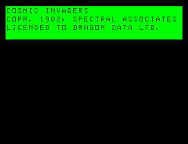 Color Space Invaders (Dragon 32/64) screenshot: Dragon's splash screen