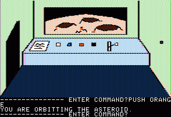 Hi-Res Adventure #0: Mission Asteroid (Apple II) screenshot: Arrived at asteroid.