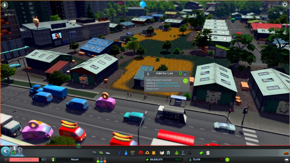 Cities: Skylines (Windows) screenshot: Every human in the city is a permanent "agent" with a unique identity.