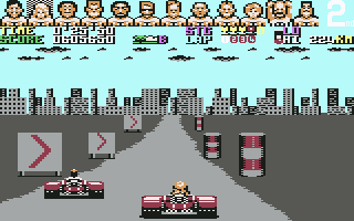 Power Drift (Commodore 64) screenshot: Passing is risky