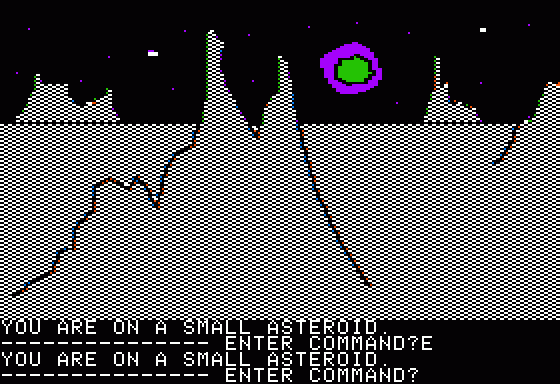 Screenshot of Hi-Res Adventure #0: Mission Asteroid (Apple II, 1980 ...