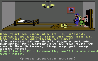 Murder on the Mississippi (Commodore 64) screenshot: A passenger has been murdered!
