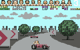 Power Drift (Commodore 64) screenshot: Crashed into another car