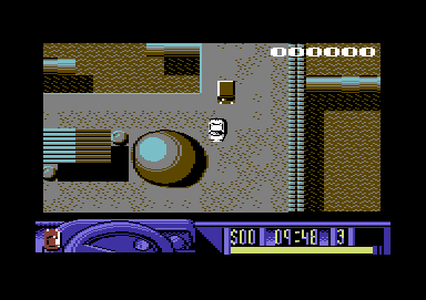 Miami Chase (Commodore 64) screenshot: An oil refinery is the level 3 setting