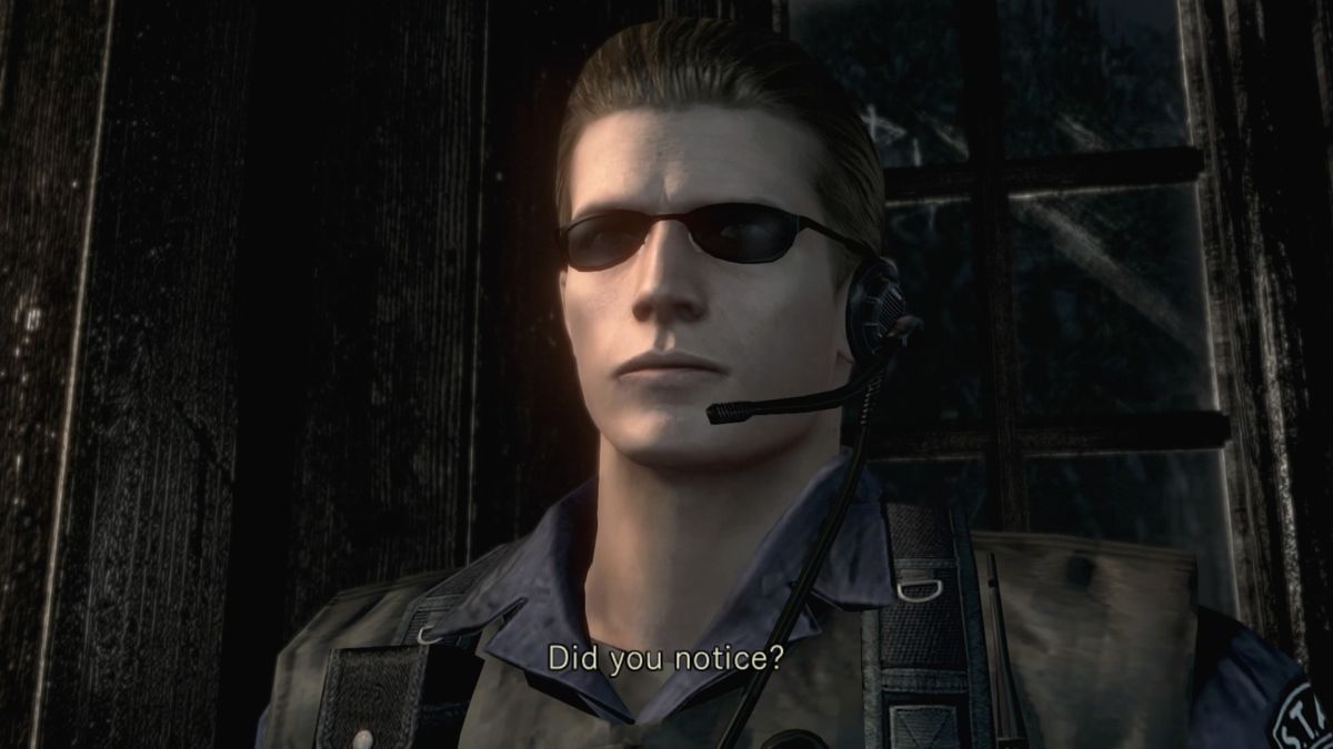 Resident Evil (PlayStation 4) screenshot: Wesker is playing his role as a villain and madman, though still human at this point, quite well