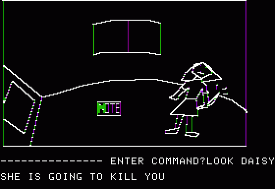Hi-Res Adventure #1: Mystery House (Apple II) screenshot: Oh no! Quick, do something!