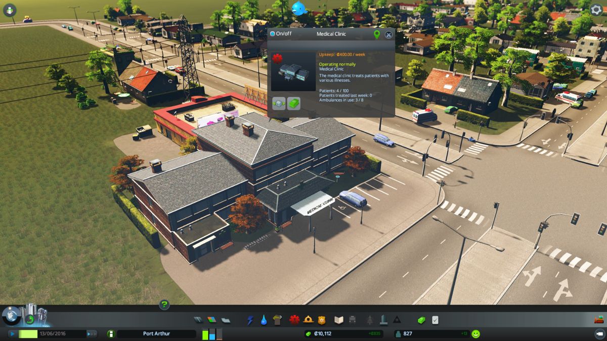 Cities: Skylines (Windows) screenshot: Keep people healthy with a medical clinic (here in European style).