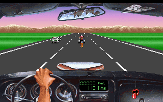 Wacky Funsters! The Geekwad's Guide to Gaming (DOS) screenshot: Driving and shooting in the Road Kill