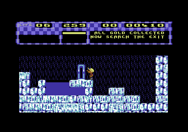 P. P. Hammer and His Pneumatic Weapon (Commodore 64) screenshot: The door opens only when you've collected all treasures.