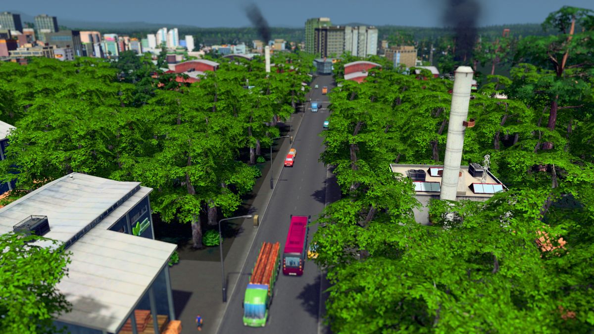Cities: Skylines (Windows) screenshot: You can attach the camera to any vehicle and follow it around.