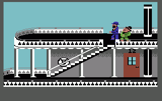 Murder on the Mississippi (Commodore 64) screenshot: Two detectives search a murderer.