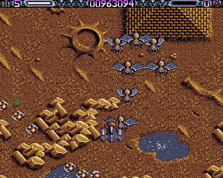 Lethal Xcess: Wings of Death II (Amiga) screenshot: Attacked from both directions