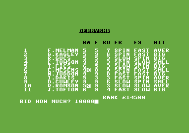 Cricket Captain (Commodore 64) screenshot: Trying to buy a player after a scouting job
