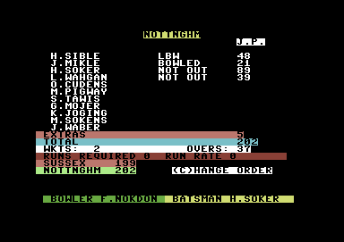 Cricket Captain (Commodore 64) screenshot: The chase is successful, so they win