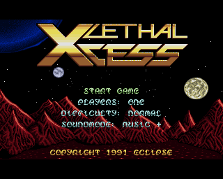 Lethal Xcess: Wings of Death II (Amiga) screenshot: Main menu