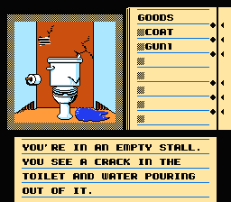 Deja Vu: A Nightmare Comes True!! (NES) screenshot: Examining the toilet seat in ladies' bathroom