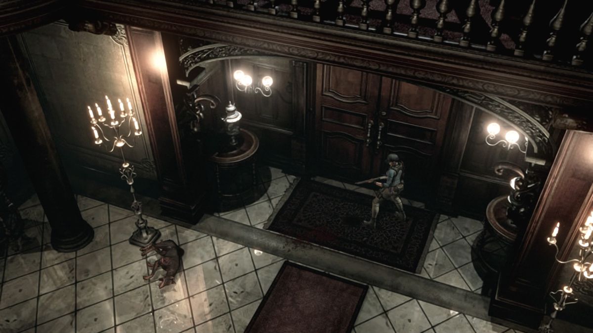 Resident Evil (PlayStation 4) screenshot: Dobermans are making sure we can't go back the way we came