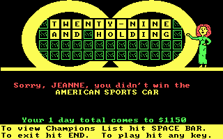 Wheel of Fortune (DOS) screenshot: After losing the Bonus Round!