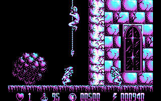 El Capitán Trueno (DOS) screenshot: Climbing ropes is where his true talents lie.