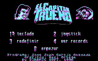 El Capitán Trueno (DOS) screenshot: Title screen, start menu