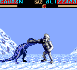Primal Rage (Game Gear) screenshot: Bizzard freezes and punches Sauron.