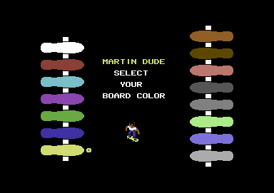 Skate or Die (Commodore 64) screenshot: Plenty of colour options on the C64 version