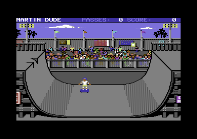 Skate or Die (Commodore 64) screenshot: The initial ramp