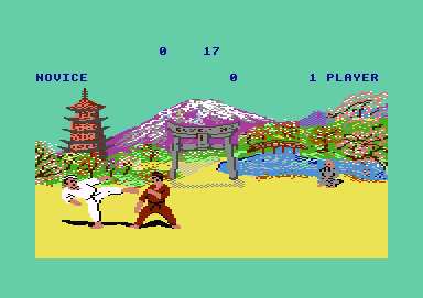 Kung-Fu: The Way of the Exploding Fist (Commodore 64) screenshot: First arena (out of four)