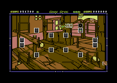 The Cool Croc Twins (Commodore 64) screenshot: Lots to hit, but they're all close to walls