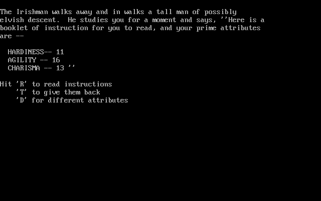 Eamon (DOS) screenshot: Character creation.
