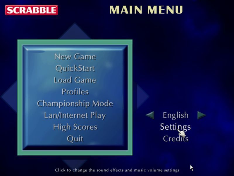 Scrabble: 2003 Edition (Windows) screenshot: The game's main menu