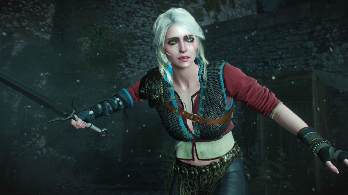 The Witcher 3: Wild Hunt - Alternative Look for Ciri (PlayStation 4) screenshot: Wild Hunt has Vesemir and Ciri is about to surrender to save him... only it won't go as planned