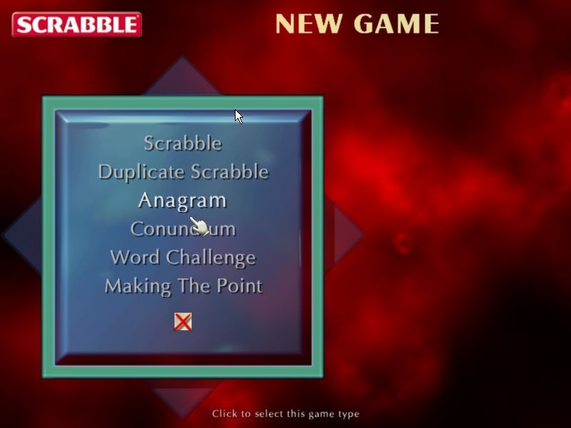 Scrabble: 2003 Edition (Windows) screenshot: The game menu