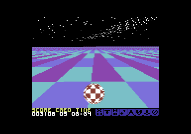 Cosmic Causeway: Trailblazer II (Commodore 64) screenshot: Level 4 brings a lot of hazards together