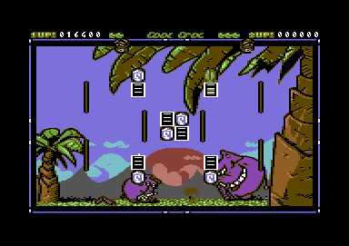 The Cool Croc Twins (Commodore 64) screenshot: Level 3 adds blockades
