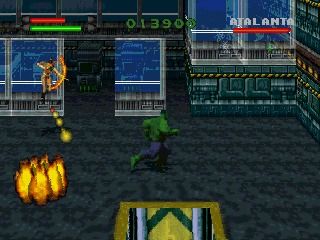The Incredible Hulk: The Pantheon Saga (DOS) screenshot: Why Atalanta shoot at Hulk? Hulk angry, Hulk hit Atalanta!