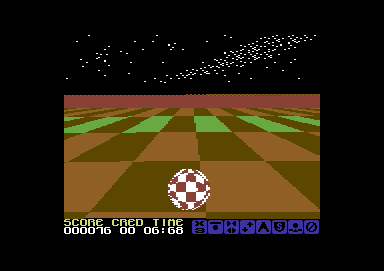 Cosmic Causeway: Trailblazer II (Commodore 64) screenshot: Speed up and slow down pads ahead