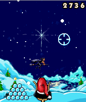 Hugo in the Xmas Snow (J2ME) screenshot: Incoming witch!