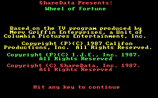 Wheel of Fortune (DOS) screenshot: Opening Screen