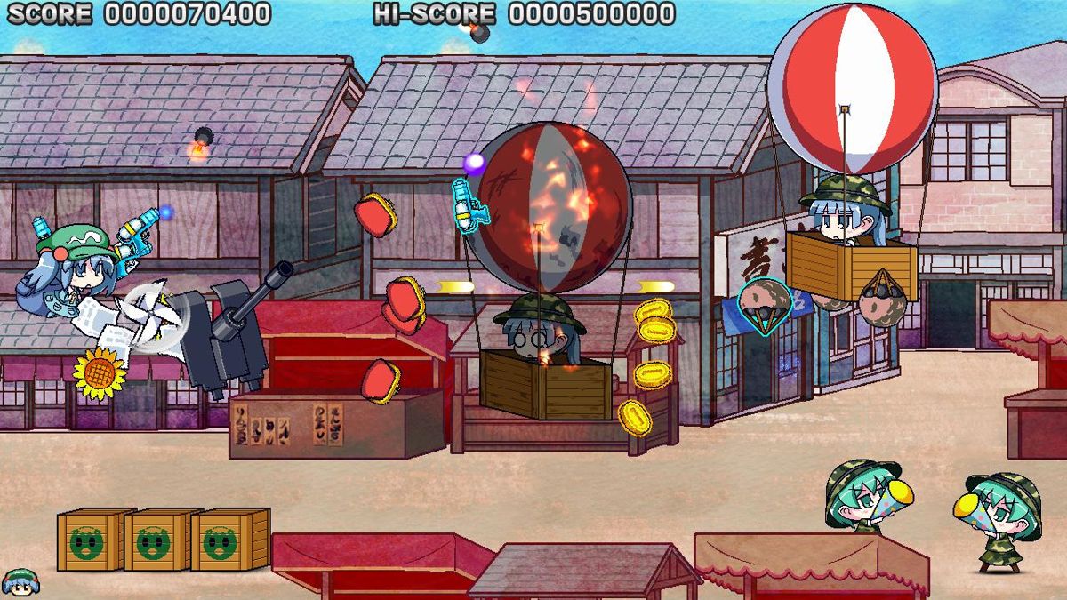 Shuushuu Nito: Shoot Shoot Nitori (Windows) screenshot: Enemies in balloons