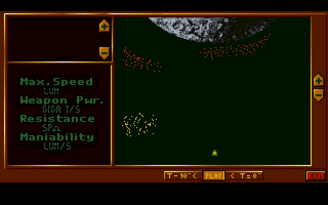 Inca II: Nations of Immortality (DOS) screenshot: The big dot it's you, the reds little one are enemies. A lot of them for a big space battle.