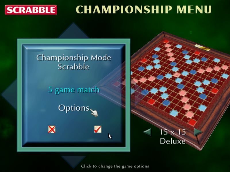 Scrabble: 2003 Edition (Windows) screenshot: The start of a game of Scrabble in Championship mode