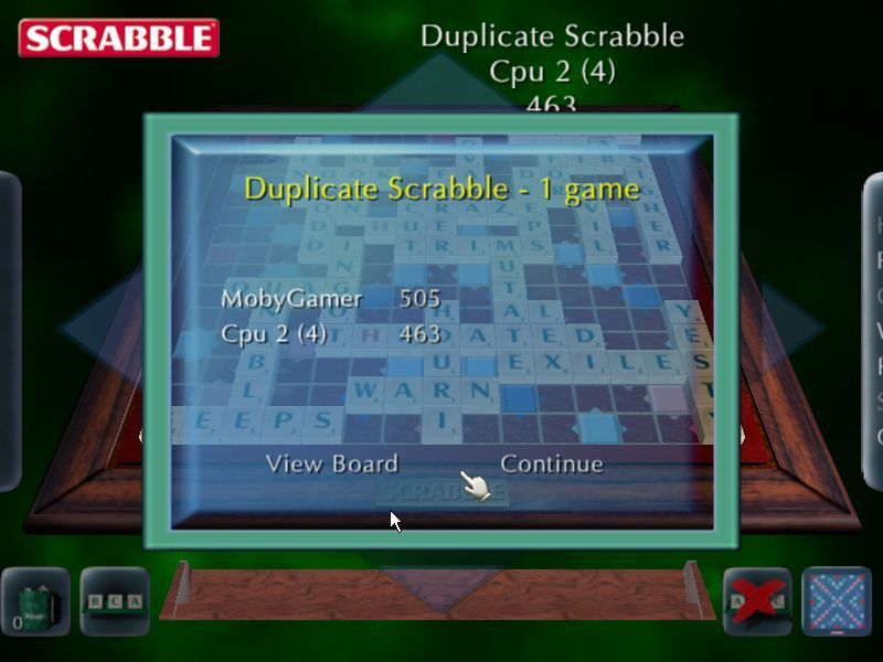 Scrabble: 2003 Edition (Windows) screenshot: The end of a game of Duplicate Scrabble